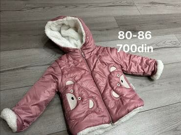 Dečije zimske jakne 1) Roze jaknica sa kapuljačom, veličina 80–86 -