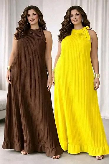 Haljine: Pliširane maxi haljine bez rukava - Model: duga, lepršava silueta do — 1