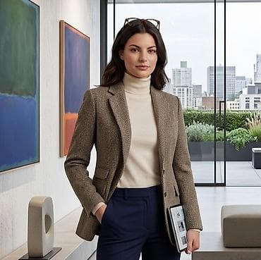 beli bison: Ženski blejzer od tvida sa ševron (riblja kost) dezenom - Klasčan — 1