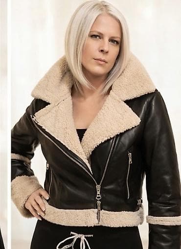 Ženska kraća jakna sa krznenom postavom (aviator/biker stil) -