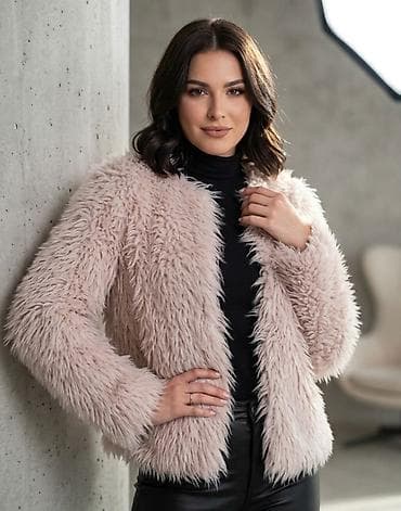 kaput krzno: Ženska jakna od veštačkog krzna – pastelno roze - Model: kratka — 1