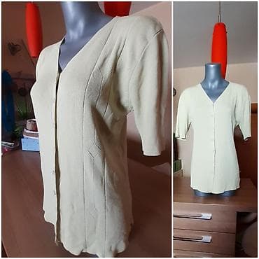 slike odece: Ženska pletena bluza/ kardigan na kopčanje - Boja: svetlo bež/limun — 2