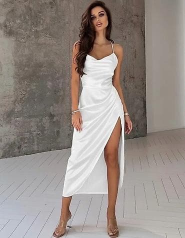 Dresses: Saten haljina midi dužine sa bretelama i visokim bočnim prorezom — 7