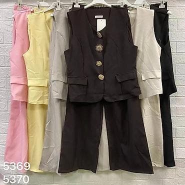 srce za 8 mart: Ženski komplet prsluk + pantalone sa širokim nogavicama - Krojen — 2