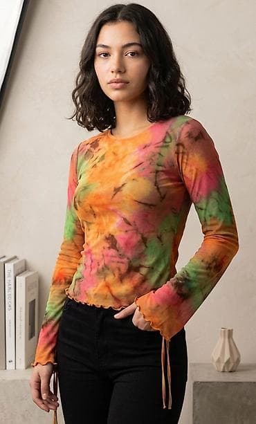 Ženska majica dugih rukava – tie-dye print - Boje: kombinacija