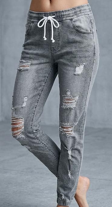 parkside pantalone: Ženske farmerke – sivi „jogger“ kroj sa poderotinama - Boja: isprano — 1