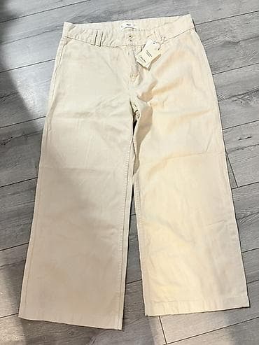 maxers farmerke cena: Široke pantalone u krem/bež boji. Model sa visokim strukom i ravnim — 1