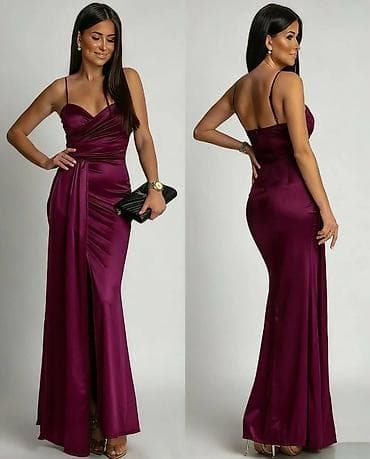 3d haljine: Elegantna duga satenska haljina na tanke bretele - Model: duga — 2