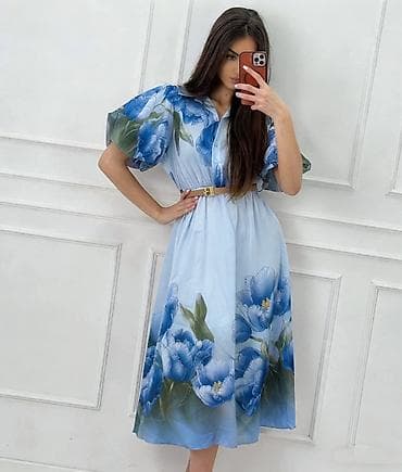 zara zuta haljina: Midi haljina sa floralnim printom - Kroj: košulja-haljina do sredine — 1