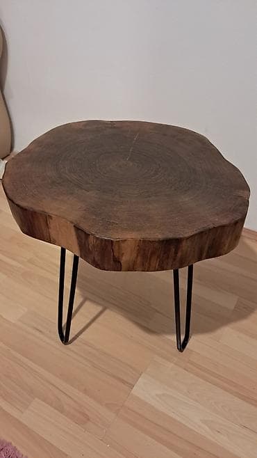 ormarici za decu: Unikatni klub sto od punog orahovog drveta sa metalnim nogama - — 3