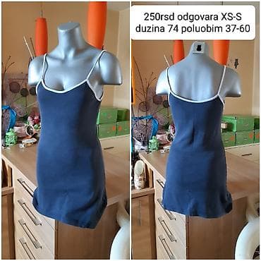 Uska haljina/top sa tankim bretelama - Boja: tamno plava sa belim