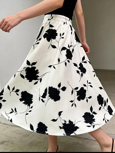 Midi suknja sa crno‑belim floralnim printom Velicina XL - Kroj