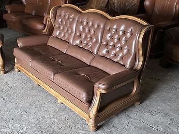 dvosed i dve fotelje: Kožni set za dnevni boravak – klasičan stil - Komplet: trosed + 2 — 8