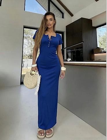 Haljine: ✅Ženska maxi haljina sa kratkim rukavima i dekorativnim dugmadima — 6