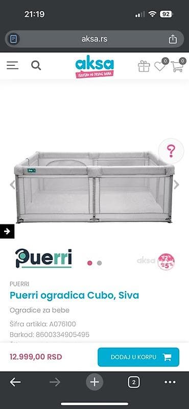 Puerri ogradica Cubo – siva - Prostrana i stabilna ogradica za bebe i