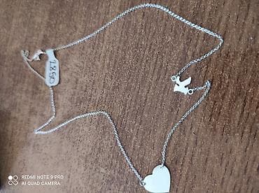 Srebrna ogrlica sa privešcima – srce i golub - Materijal: srebro