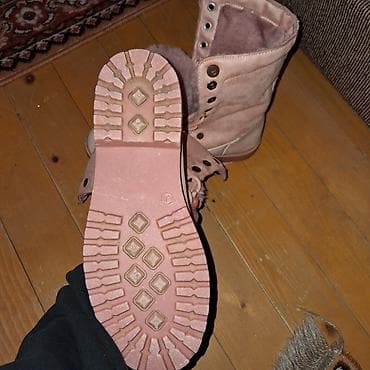 maslinasto zelene cizme: Ženske zimske čizme – puder/roze - Materijal: meka brušena koža/velur — 2