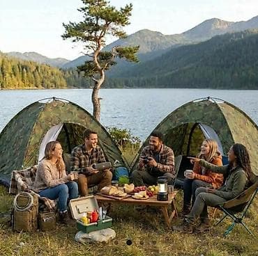 pumpe za dušeke: Šator za kampovanje u maskirnom dezenu, dizajniran za smeštaj do 6 — 2