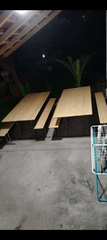 Sets of table and chairs: Pivske garniture – drveni sto sa dve klupe.Dimenzija 200x90.Cena 25000 — 2