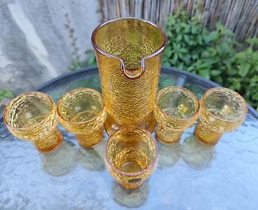 kuvalo za caj: ​🍊 Bohemia Glass - Vintage češki set bokal i čaše (Amber staklo) 🍊 ​Na — 2