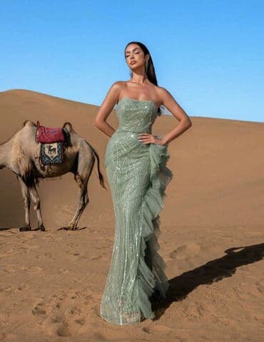 Elegantna večernja haljina – pastelno zelena, bez bretela - Kroj na lalafo.rs Elegantna večernja haljina – pastelno zelena, bez bretela - Kroj