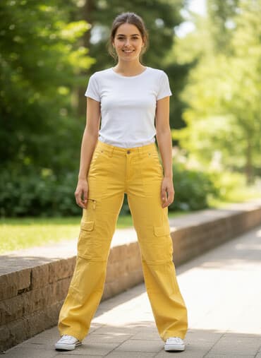 krem pantalone zenske: L, Normalan struk, Kargo — 1