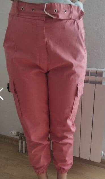prugaste pantalone: Roze ženske cargo pantalone L - Model: cargo/jogger kroj - Materijal — 3