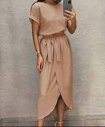 ugg crne kratke: Ženska midi haljina sa pojasom – više boja - Kroj: ravna silueta sa — 3