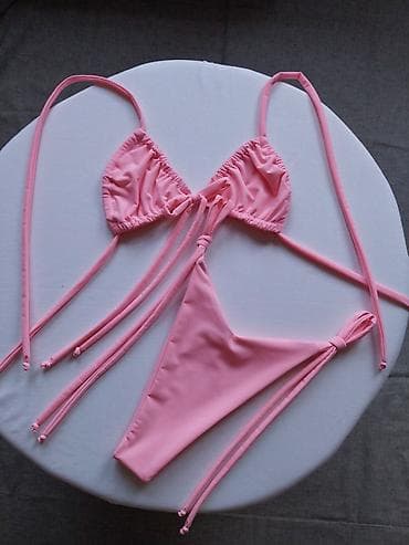 Kupaći kostimi: Roze bikini set – trouglasti gornji deo i donji deo sa visokim — 1