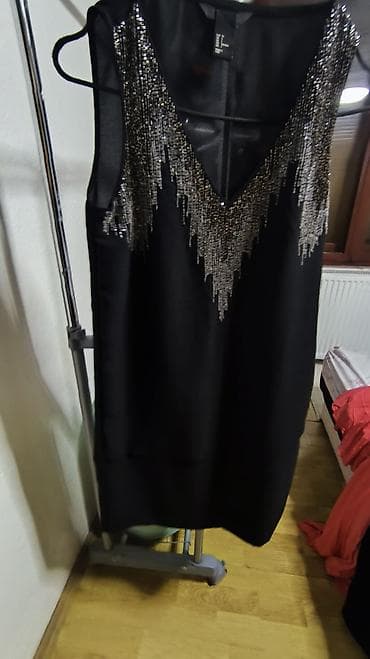 top shop proizvodi: Crna koktel/party haljina bez rukava sa V‑izrezom, ukrašena gustim — 2