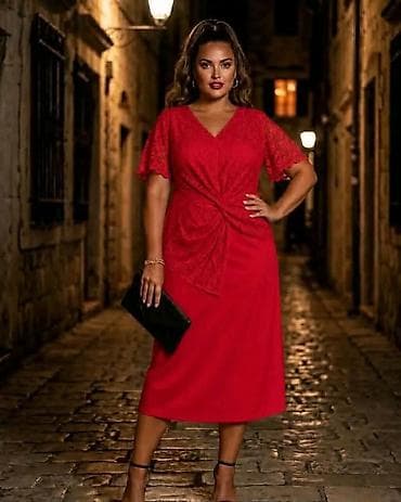blondy haljine: Elegantna midi čipkana haljina s preklopom - Kroj: midi dužina, blago — 2