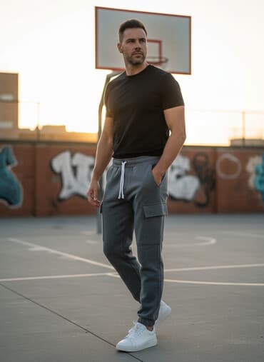 somotske pantalone gde kupiti: Sive trenerka – cargo donji deo, futrovane. - Model: muške/uni cargo — 2