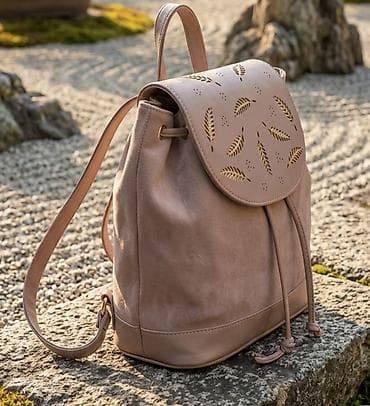o bag: Ženski kožni ranac – bež/roze nijansa - Materijal: meka prirodna ili — 1