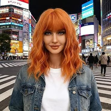 piling za telo: Ova narandžasta, talasasta perika srednje dužine, sa šiškama, nudi — 7