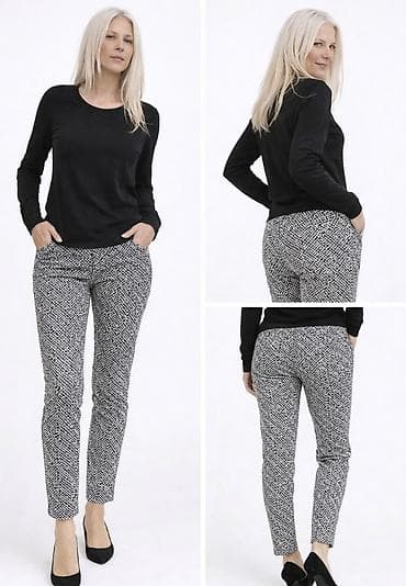 Ženske pantalone sa zanimljivim crno-belim mrežastim uzorkom, idealne