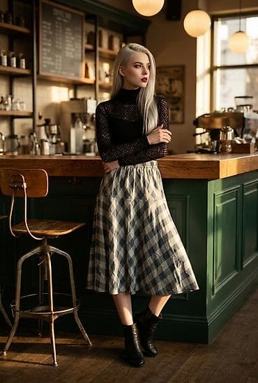 kaftan novi pazar: Ženska midi suknja sa A-krojem i elastičnim pojasom - Dužina: midi — 8