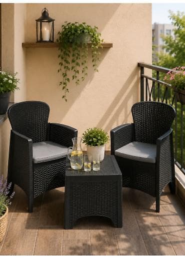 lounge fotelja: Balkonski set od veštačkog ratana – 3 dela - Sastav: 2 fotelje sa — 1