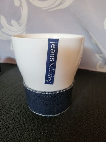 porcelanske solje za caj: Solje nove za kafu,caj Jeans - Living komplet. Solje sa porcelanskim — 12