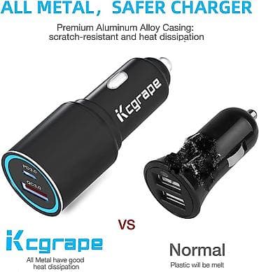 grejac za solju: Kcgrape brzi auto punjač – 48W, dva porta (USB‑C PD 3.0 + USB‑A QC — 4