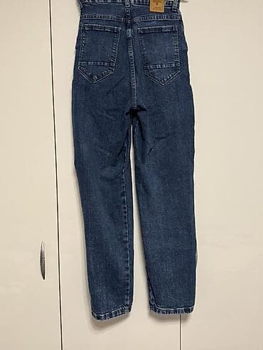 zimske radne pantalone: Ženske farmerke – tamno plavi džins, visok struk - Kroj: visok struk — 2