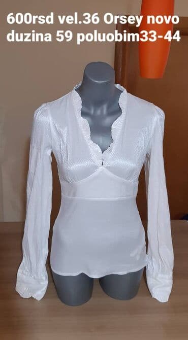 p s bluze i tunike: Orsay ženska bluza – bela, elegantna, dugih rukava. Dekoltiran V-izrez — 1
