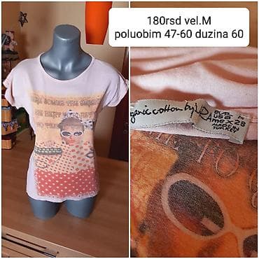 Ženska majica kratkih rukava, svetloružičasta, sa printom u