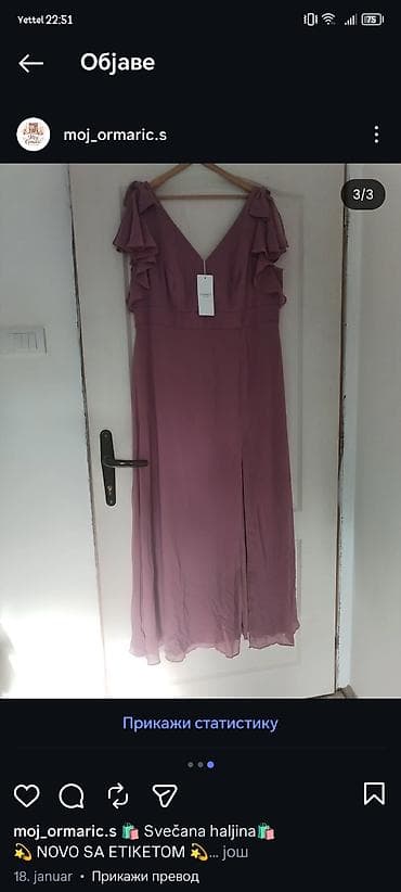 svečane letnje haljine: Svečana duga haljina u puder‑lila boji. Model sa preklopljenim — 1