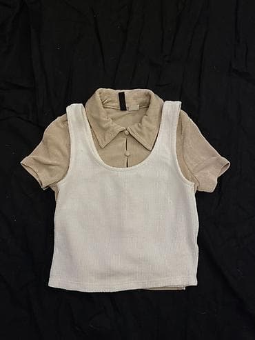 strke: Komplet topova (2 komada) - Beli prugasti rebrasti top bez rukava — 2