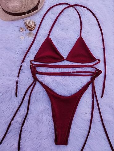 kupaći za debele žene: Dvodelni kupaći kostim – bordo - Model: trokutasti gornji deo sa — 2