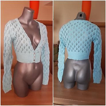 Džemperi, kardigani: Plavi pleteni crop top kardigan – XINYI - Materijal: 100% pamuk - — 2