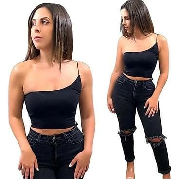 Crop top jedno rame Crna,svetlo