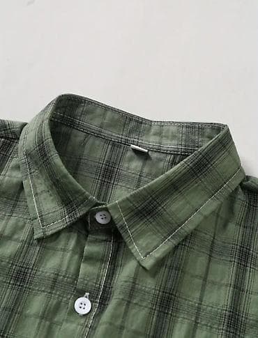 novo muska kosulja: Muška košulja sa kratkim rukavima 5XL – karirana, maslinasto zelena — 3