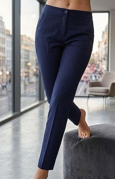 frula pantalone: Ženske elegantne pantalone – tamnoplave - Kroj: slim/straight, dužina — 1