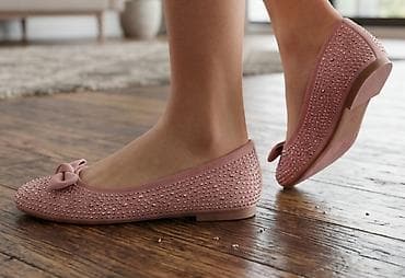 Balerine – puder roze, sa mašnom i sjajnim ukrasnim kamenčićima -